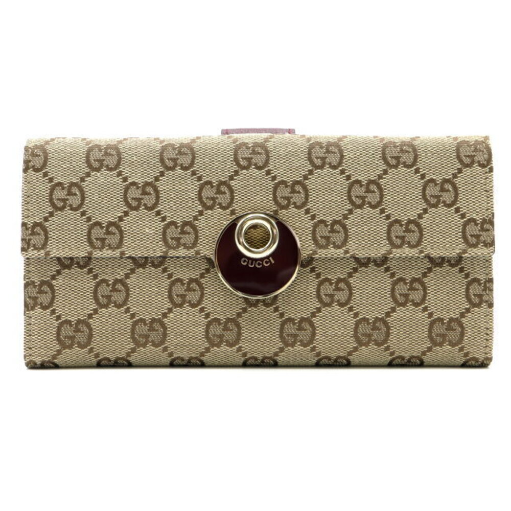 Gucci hook long wallet GG canvas beige red